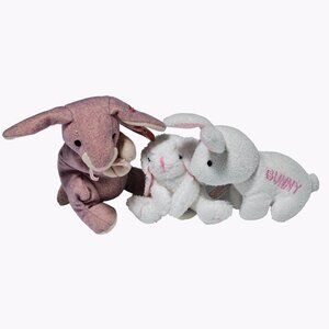 Easter Bunny Plush Pink White Rabbits Spring Stuffed Animal Toys Lot Of 3